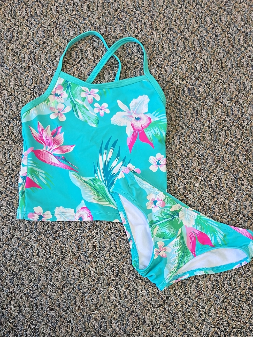 4t Kids Floral Tankini Swimsuit - Turquoise Pink